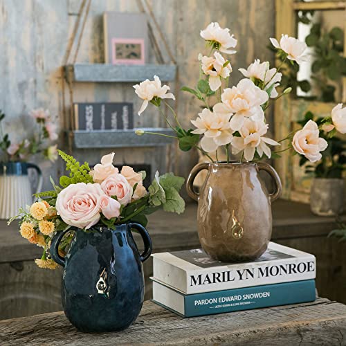 Tanvecle Brown Ceramic Vase with Handles, 7" Modern Farmhouse Decor - color: Brown