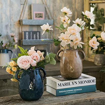 Tanvecle Brown Ceramic Vase with Handles, 7" Modern Farmhouse Decor - color: Brown