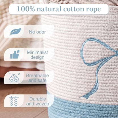 Honeydak Blue Laundry Basket Coquette Bow Hamper 13 x 20 Inches - color: Blue, size: 13 x 20 Inches