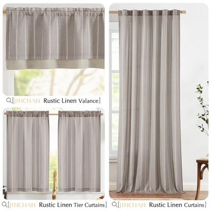 jinchan Striped Linen Valance Taupe Gray Farmhouse 18 Inch 1 Panel - color: Nautical Striped Taupe Gray, size: 50"W x 18"L (Pack of 1)