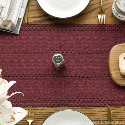 Artoid Mode Red Woven Farmhouse Hollow Table Runner 12x36 Inch - color: Red, size: 12" x 36", Table Runner