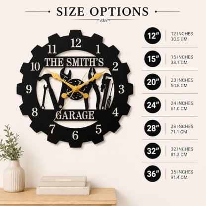 Personalized Garage Clock, Custom Metal Wall Clock, Mechanic Garage Decor - color: Design7