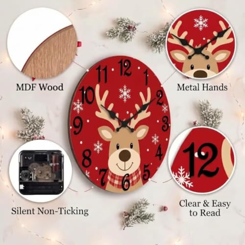 ArtSocket Round Wall Clock Silent Non-Ticking 12", Christmas Tree - color: Christmas Tree 03