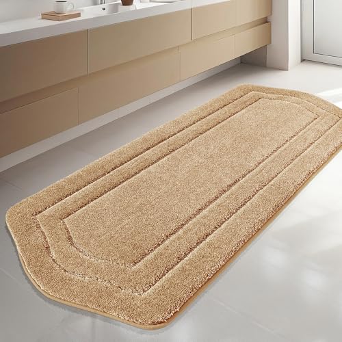 COSY HOMEER Plush Non-Slip Bath Mat, Beige, 24" x 70" - color: Beige, size: 24" x 70" (Oval)