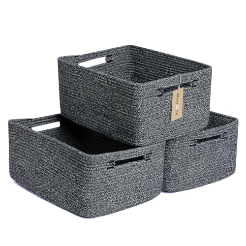 MiniArk Large Storage Baskets for Shelves, 17 x 13 x 7.5” Closet Organizers Bins for Clothes Blanket Towels, Baby Nursery, Toy Baskets Box, Woven Rope Baskets, 3 Packs Dark Gray - color: Dark Gray, size: 3pcs-L17×W13×H7.5"
