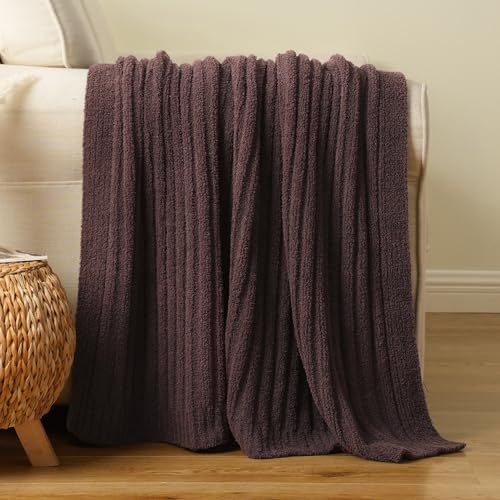 Battilo Brown Throw Blanket for Couch, Soft Chenille Throw Blanket, 50"x60" - color: Brown, size: 50"x60"