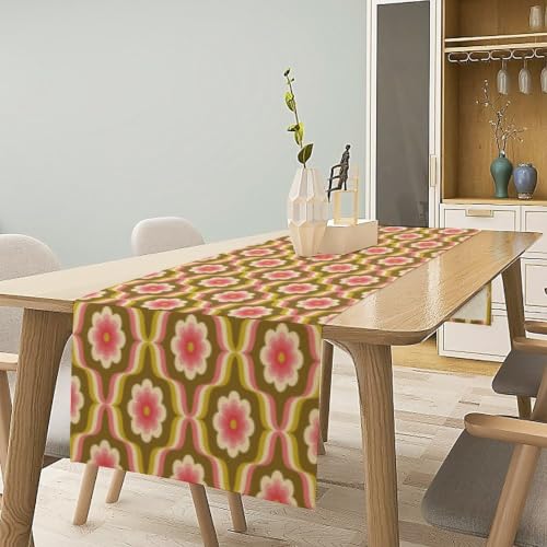 Retro Geometric Flower Table Runner Vintage Abstract Groovy Hippie Seasonal Spring Mid Century Farmhouse Country Dinner Runner for Home Kitchen Dining Table Party Holiday Decor 13"x36" - color: Orange-24, size: W13"x L36"