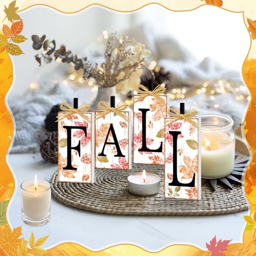 Britimes Fall Maple Leaf Sign Tiered Tray Decor, 4 Pack, Wooden - style: White Fall Lettered