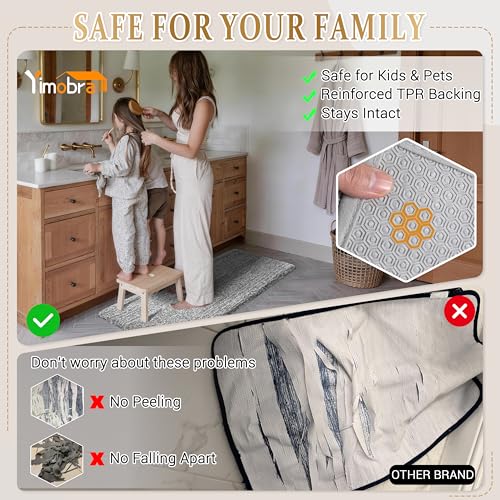 Yimobra Gray&White Bathroom Rugs Non Slip Washable 36X24, Plush Bath Mat - color: Light Gray and White, size: 36" X 24"