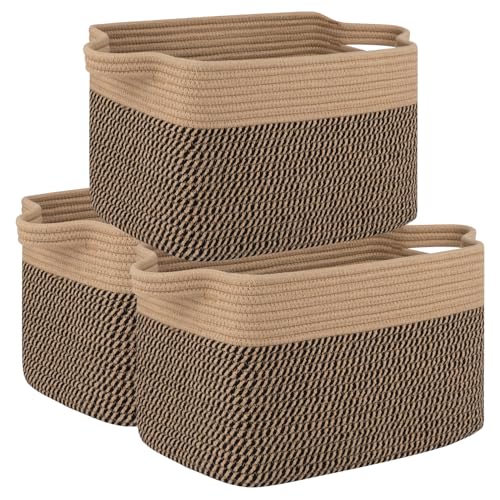 OIAHOMY 3-Pack Storage Baskets Organizing Basket for Shelves Brown & Black - color: Brown & Black, size: 13''×9.9''×8.7''