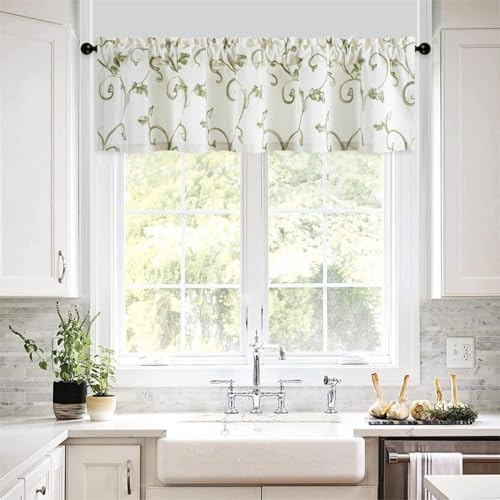 VOGOL Green Vine Embroidered Window Valance, 60 x 14 Inches - color: Green, size: 60"W x 14"L (Pack of 1)
