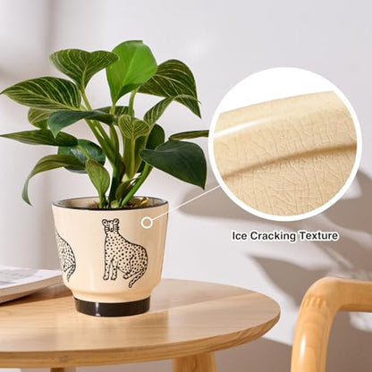 STHIE 5 Inch Ceramic Planters for Indoor Plants, Funny Small Plant Pots - color: Beige-panther