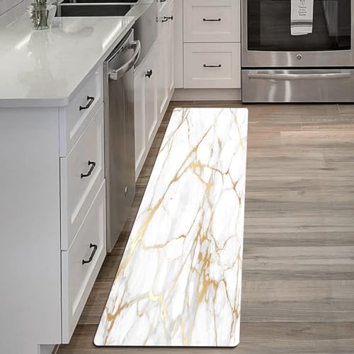 Mrcrypos Gold White Kitchen Rugs Cushioned Anti Fatigue Marble Kitchen - color: White Marble, size: 23.5" W x 70" L