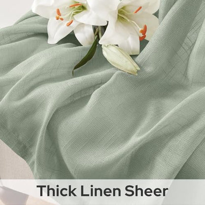 HOMEIDEAS Sage Green Linen Textured Sheer Curtains, 52 X 63, 2 Panels - color: Sage Green, size: 52"W x 63"L (Pack of 2)