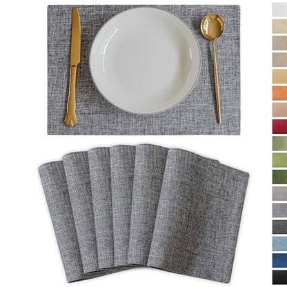Demetex Cloth Placemats Set of 6 Table Mats Gray Linen Place Mats for Buffet Kitchen and Dining Room, Ash Grey - color: Ash Grey, size: Placemats set of 6