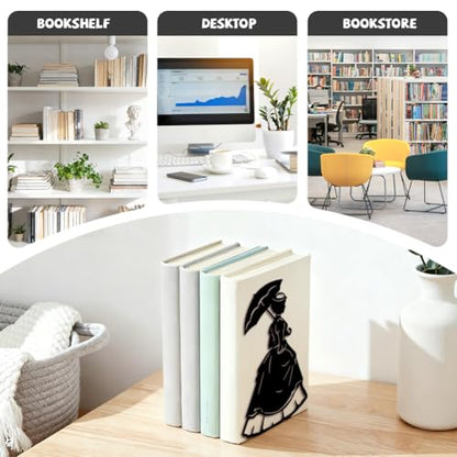 Peacoblue 5.3"x4.3"x7.9" Metal Bookends, Heavy Duty Book Ends for Shelves - style: Victorian Woman