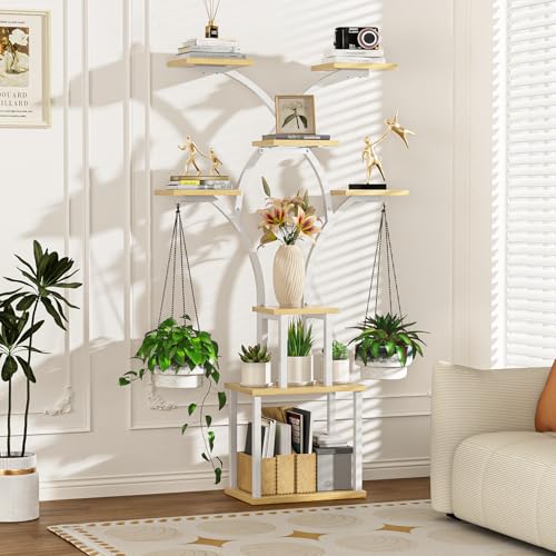 Elbourn Plant Stand Indoor with Grow Light - 8 Tiered 60" Plant Shelf - color: White