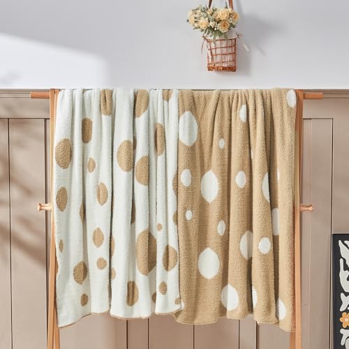 CozeCube Reversible Knit Throw Blanket, Beige White Polka Dot, 50"x60" - color: D-beige and White, size: 50"x60"