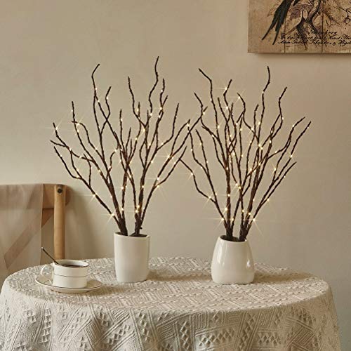 Fudios Lighted Branches 18IN 70 Warm White LED with Timer Twig Lights Battery Operated for Christmas Wedding Party Decoration(2 Set) - color: Brown Branches with Warm White Lights (2 Set)