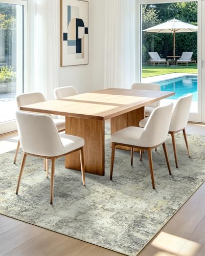Washable Area Rug Living Room Rugs 9X12 - Neutral Modern Abstract Rugs Soft Carpet with Non Slip Backing for Under Dining Room Table, Bedroom, Home, Office, Brown Grey - color: Brown Grey, size: 9' x 12' (Rectangular)