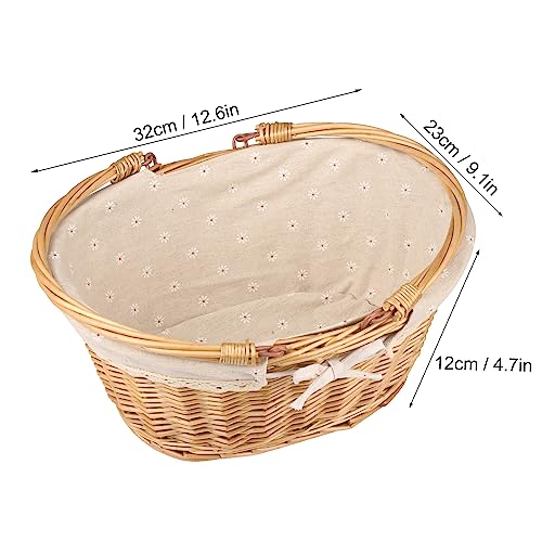 2 Pack Medium Size Oval Willow Basket with Handle, 12.6x9x4.7 Inch Wicker Picnic Basket with Liner, Empty Gift Basket, Wicker Basket for Fruit, Candy, Wine, Gathering, Wedding, Picnic, by GNIEMCKIN - size: 2 PCS medium Circular vine
