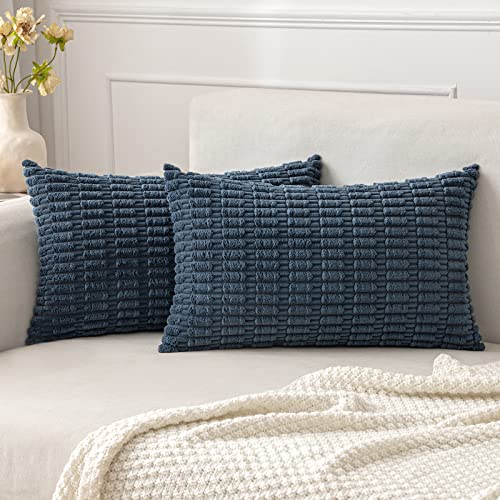MIULEE Lumbar Corduroy Decorative Throw Pillow Covers 12x20 Blue Pack of 2 - color: Blue, size: 20" x 12" (Pack of 2)
