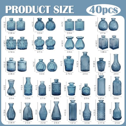 Glass Bud Vases in Bulk Small Mini Dark Blue Vase for Flowers 17pc - color: Dark Blue