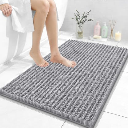 OLANLY Bathroom Rugs 36x24, Thick Soft Absorbent Chenille Bath Rugs - color: Grey, size: 36" x 24"