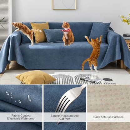 STACYPIK Anti-Scratch Resistant Couch Cover for Sofa, Waterproof Sofa Cover - color: A-waterproof-navy Blue, size: XX-Large Size(71" X150")