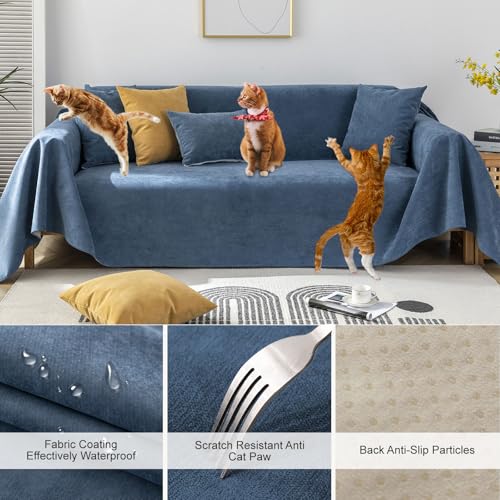 STACYPIK Anti-Scratch Resistant Couch Cover for Sofa, Waterproof Sofa Cover - color: A-waterproof-navy Blue, size: XX-Large Size(71" X150")