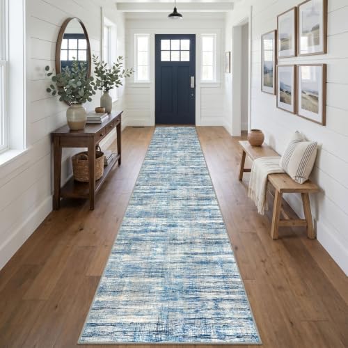 KOZYFLY Washable Long Runner Rug 2.6x18 Hallway Stair Rug Runner Blue Beige - color: Blue Beige, size: 2'8" x 18' (Runner)
