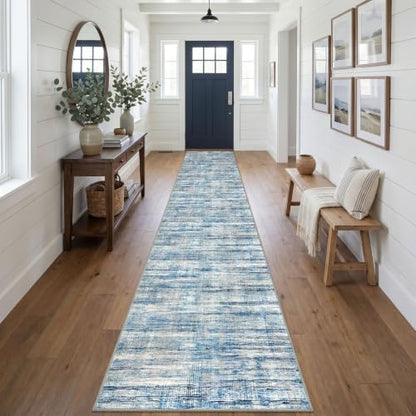 KOZYFLY Washable Long Runner Rug 2.6x18 Hallway Stair Rug Runner Blue Beige - color: Blue Beige, size: 2'8" x 18' (Runner)