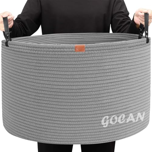 Cotton Rope Woven Laundry Basket 22"X 22"X 14" with handles(Gery) XXXL - color: Pure grey
