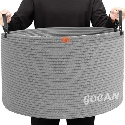 Cotton Rope Woven Laundry Basket 22"X 22"X 14" with handles(Gery) XXXL - color: Pure grey