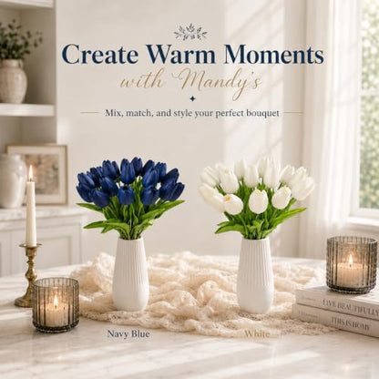 Mandy's 20 Stems Navy Blue Artificial Tulip Flowers for Home Centerpieces - color: Navy Blue