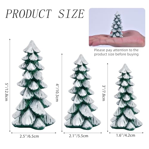 Resin Christmas Tree Figurines, 3pcs Snow-Dusted Tabletop Christmas Trees for Winter Decor, Rustic Christmas Table Decor, Holiday Table Centerpieces for Home, Shelf, Mantel (white-green)
