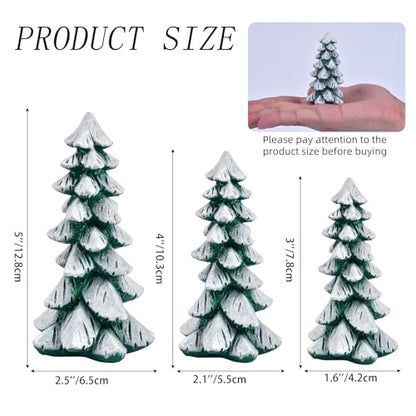 Resin Christmas Tree Figurines, 3pcs Snow-Dusted Tabletop Christmas Trees for Winter Decor, Rustic Christmas Table Decor, Holiday Table Centerpieces for Home, Shelf, Mantel (white-green)
