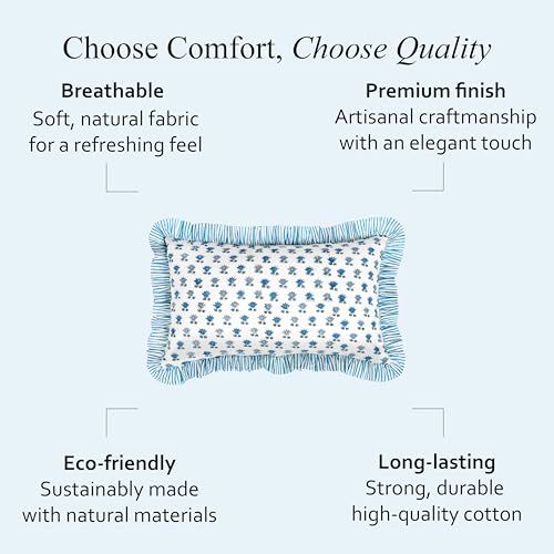 CPC Arctic Blue Block Print Ruffle Sham Pillow Cover 12x20 Inch, Pack of 1 - color: Arctic Blue, size: 20" x 12" (Pack of 1)