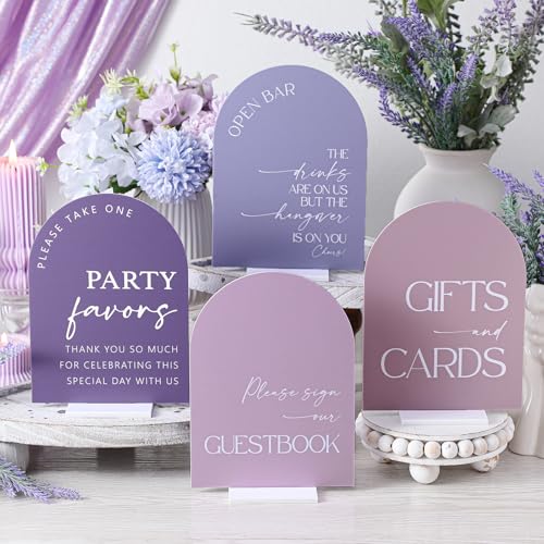 Weysat 4 Pcs Lavender Purple Acrylic Wedding Signs for Ceremony Reception - color: Lavender Purple