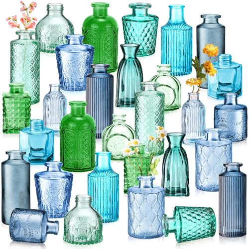 Yaomiao 30 Pcs Glass Bud Vases Centerpieces, Blue Green Series - color: Blue Green Series