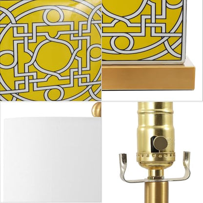 JONATHAN Y Catherine 22" Square Ceramic Ginger Jar Lamp, Yellow/White - color: Yellow/White