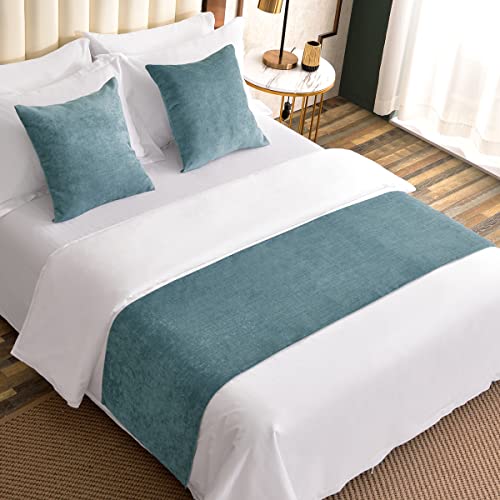 AMBERIS Bed Runner Blue, Chenille Soft No Fading Modern Bed Scarf (Pillowcases Sold Separately) - color: Blue, size: 6'11" x 1'8" (for 1.5m Bed)
