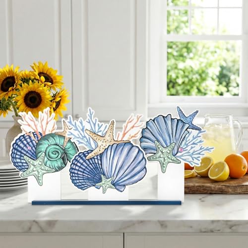 Smile Summer Indoor Decorations Wooden Decor, Conch Scallop Shell, Sign for Home Tabletop Centerpiece Mantel Shelf Fireplace - style: Shell