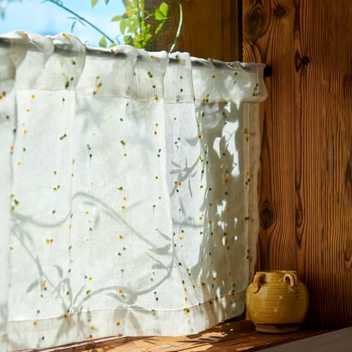 jinchan Green Pom Pom Voile Kitchen Tier Curtains 24 Inches 2 Panels - color: Dottie Sunlit Grove, size: 26"W x 24"L (Pack of 2)