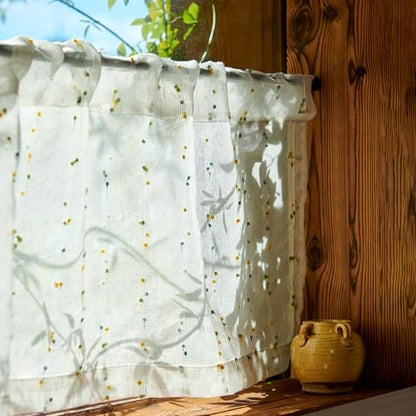 jinchan Green Pom Pom Voile Kitchen Tier Curtains 36 Inches 2 Panels - color: Dottie Sunlit Grove, size: 26"W x 36"L (Pack of 2)