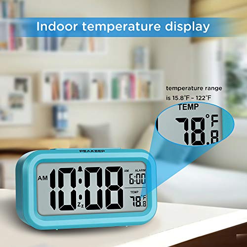 Peakeep Night Light Digital Alarm Clock Battery Operated Indoor Temperature - color: Blue
