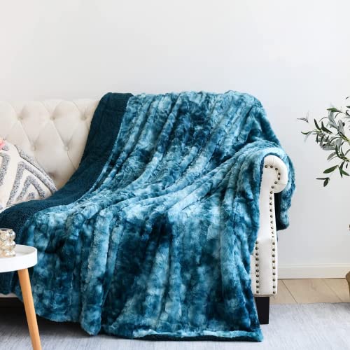 NEWCOSPLAY Faux Fur Sherpa Throw Blanket for Couch, Dark Blue, 50"x60" - color: Dark Blue, size: Throw(50"x60")