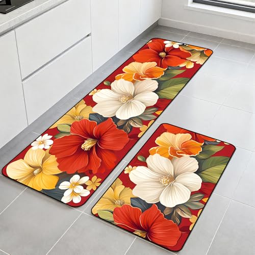 Kitchen Rugs Set of 2, Non-Slip Washable Floor Mats, Colorful Decorative Absorbent Runner Rugs for Kitchen Sink & Stove, Hallways Entryway and Laundry16.9 x27.6 + 16.9"x47.2" - color: Color-1