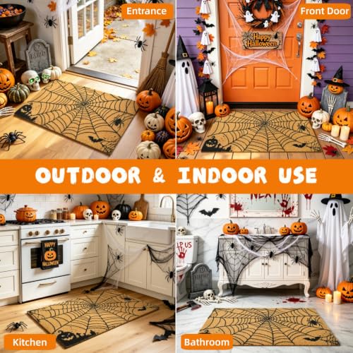 Halloween Welcome Mat Scary Web Non-Slip Front Door Mat, 17x29 in - color: Scary Web
