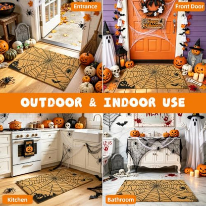 Halloween Welcome Mat Scary Web Non-Slip Front Door Mat, 17x29 in - color: Scary Web